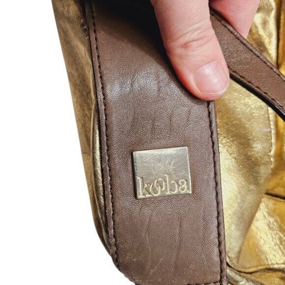 Kooba Gold & Brown Leather Shoulder Bag Boho Tote Bag Maximalism Metallic - Picture 5 of 11